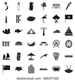 Asian country icons set, simple style