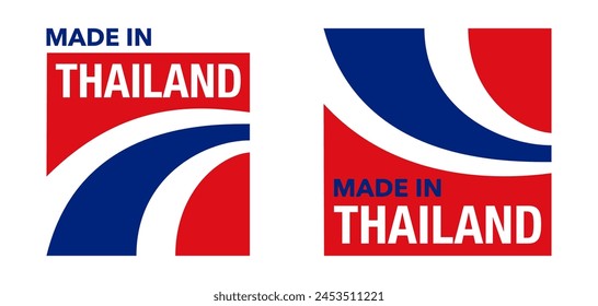Asian Country of origin badges set - Made Thailand - square label with country flag