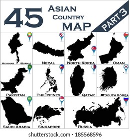 Asian country set with map pointers - Part 3