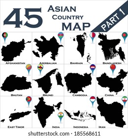 Asian country set with map pointers - Part 1