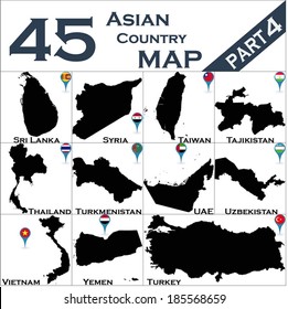 Asian country set with map pointers - Part 4