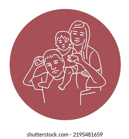 Asian couple with baby color line illustration. LGBT adoption of children