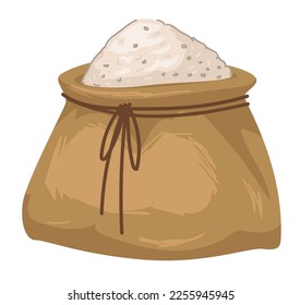 Asian crops, isolated sack filled with rice. Japanese or chinese food, nutrition and vegetarian dieting. Preparing ingredients and special dishes, agriculture and authentic meal. Vector in flat style