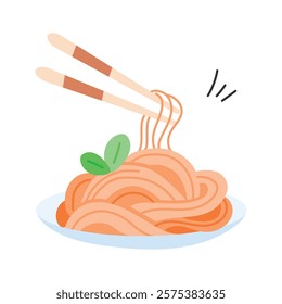 Asian cuisine, comfort food, hot noodles in bowl vector design