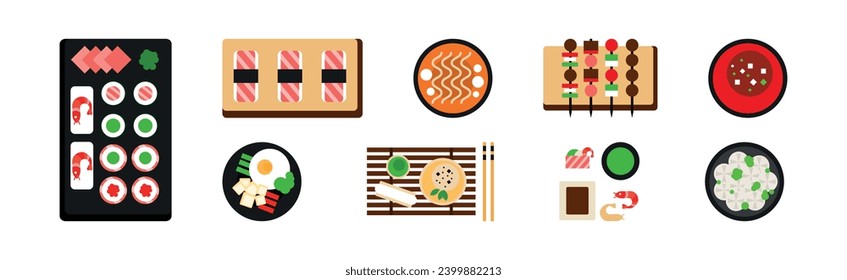 Asian Cuisine Dish and Served Meal Vector Set