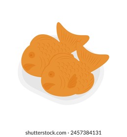 Asian cuisine dish taiyaki isolated on white background. Vector illustration in flat style