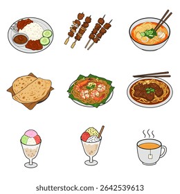 Ícones asiáticos da cozinha Conjunto de comida.