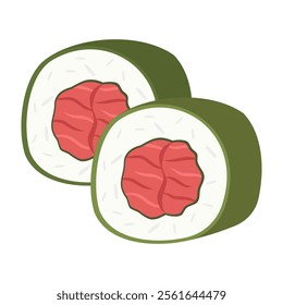 Asian cuisine including sushi, dumplings, and seafood dishes. Flat vector Illustration