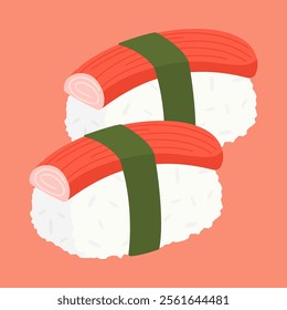 Asian cuisine including sushi, dumplings, and seafood dishes. Flat vector Illustration