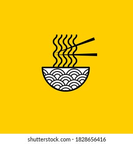 Asian cuisine logo with plate and noodles. Ramen icon. Design element for  restaurant, cafe, or menu. Vector symbol