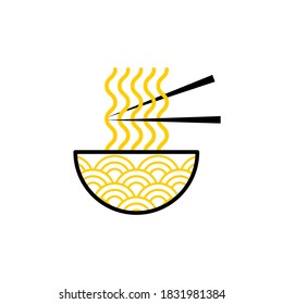 Asian cuisine logo with plate and noodles. Ramen icon. Design element for  restaurant, cafe, or menu. Vector symbol