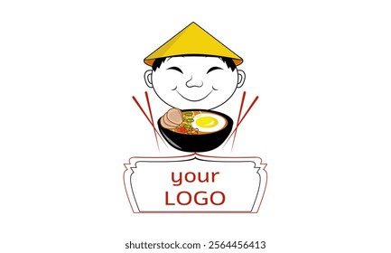 Asian cuisine restaurant logo, chinese man with soup, logo for restaurant, Asian cuisine