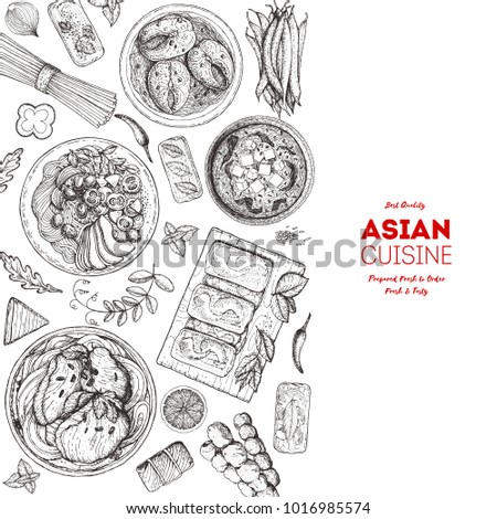 Asian Cuisine Sketch Collection Hand Drawn Vector Il Ration Food Menu Design Template Engraved Elements Asian Food Set Vector Asian Cuisine Sketch Collection Hand Drawn Vector Il Ration Food Menu Design Template Engraved Elements Asian Food Set Vector