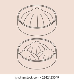 Asian cuisine, Steamed Dumplings, Chinese meal, Isolated Vector Illustration Outline