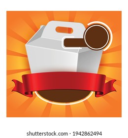 Asian Cuisine Take Away Promotional Banner Vector. Asian Delicious Meal Blank Carton Box Advertising Marketing Poster. Asia Restaurant Delivering Service Style Color Concept Template Illustration