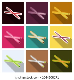 Asian cuisine traditional food culture vector objects. Sushi, chopsticks and rice meal.
