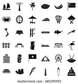 Asian culture icons set, simple style