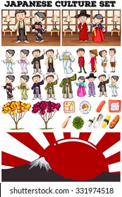 Asian culture with people in costume illustration