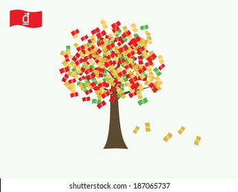 Asian currency growing tree vector: Dong Vietnam