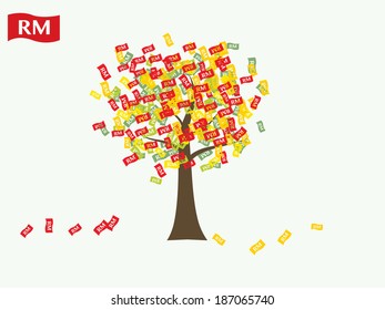 Asian currency growing tree vector: Ringgit Malaysia