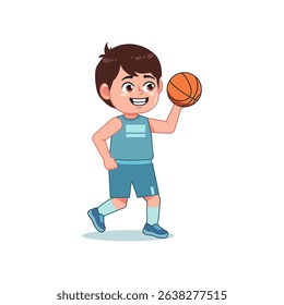 Asian Cute Little Boy Cartoon Playing Basketball Passing and Dribbling