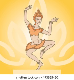 Asian dancing woman on golden background