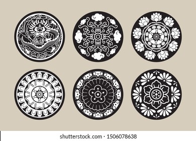 Asian Decoration Background Set, China, japan, korea, and mongolia,