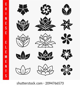 Asian design element set. Vector decorative collection of patterns, lanterns, flowers , clouds, ornaments in chinese and japanese style.