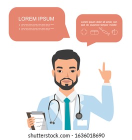 the asian doctor makes recommendations, Doctor man finger point up