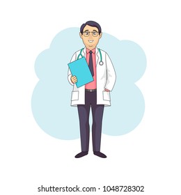 Asian doctor professor talking, in white coat