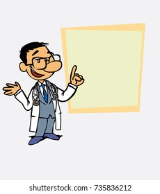 Asian doctor relaxed, speak content. Is showing, as in a presentation, the data you want.
