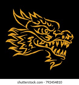 Asian dragon head illustration. Ethnic dragon head t-shirt design.