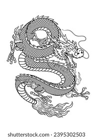 Asian Dragon Illustration Isolated on White Background in Vintage Style