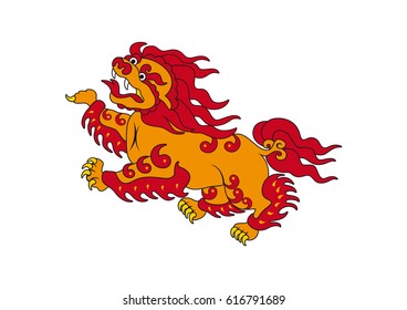 Asian dragon vector. Tibetan red dragon. Mythical dragon on a white background