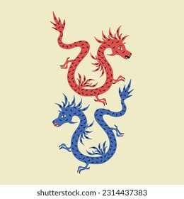 Asian dragons hand drawn vector illustration. Isolated mythology animal for poster or logo.