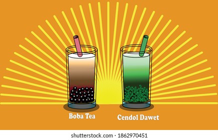 Asian drink Boba tea and Cendol Dawet