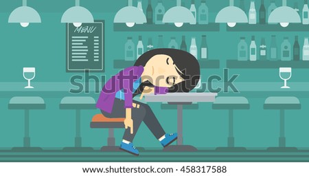 Similar – Image, Stock Photo A drunk woman is sitting at a table. Next to her is a bottle of alcohol and a glass. Bright yellow lights flicker in the background.