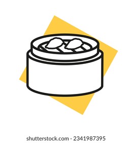 Asian dumpling isolated icon on yellow. Vector illustration dim sum. A dish of Chinese steamed buns.