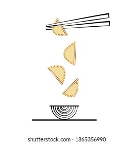 Asian dumplings - hand drawn vector illustration. Flat color design.