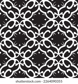 Asian elegance meets modern style in this black and white vector illustration featuring ornamental knots, swirling silhouettes, and intricate lattice patterns