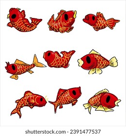 asian element red fish koi,Сollection of drawing of Asian ornamental fish for a pond. Vector illustration comic style japanese and chinese fish, for chinese new year lunar