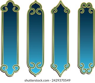 Asian elements. Chinese festive gold traditional symbols, lanterns, clouds and frame. Oriental new year graceful lines and silhouette golden objects vector