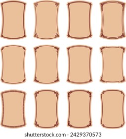 Elementos asiáticos. Símbolos tradicionales chinos de oro festivo, linternas, nubes y marco. Líneas elegantes del año nuevo oriental y vector de objetos de oro de silueta