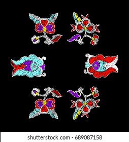 Asian Embroidery. Bouyei embroidery. Two fish - a talisman that brings prosperity and well-being