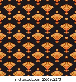 Asian fabric patterns Chinese style and Japanese style and sakura flowers Traditional print with cherry blossoms,and clouds,fan,to destroy fabric,background,paper 