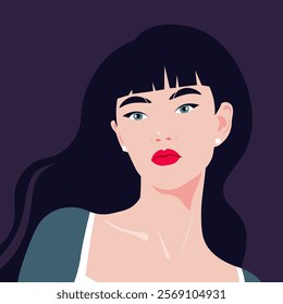 An Asian woman’s face. Portrait of fashion model. Flat vector illustration