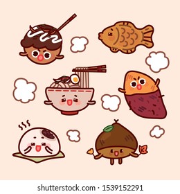 Asian fall & winter street food. Cute food character