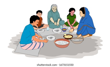 Asian families are having lunch - illustration