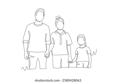 Asian family concept one-line drawing