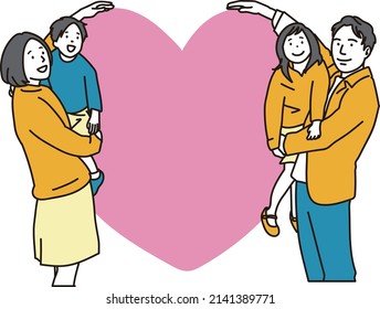 Asian family surrounding the heart